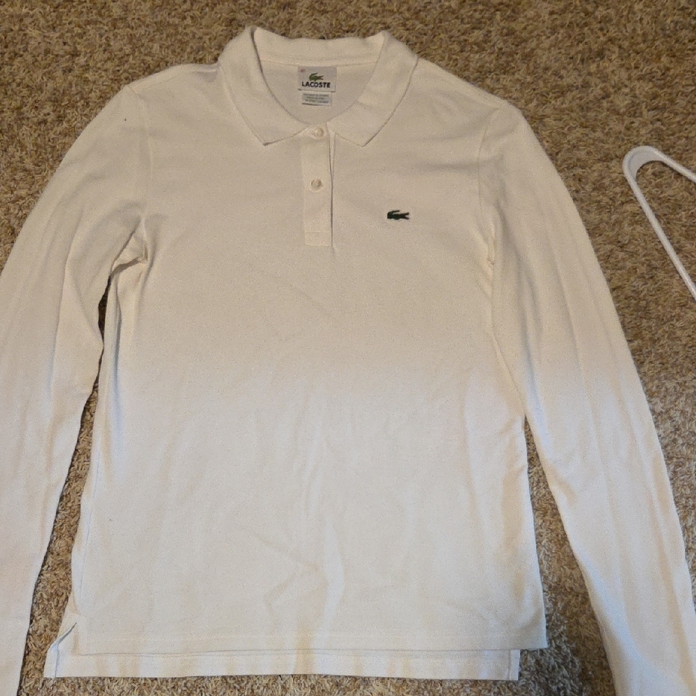 Lacoste Cream Long Sleeve Polo Shirt